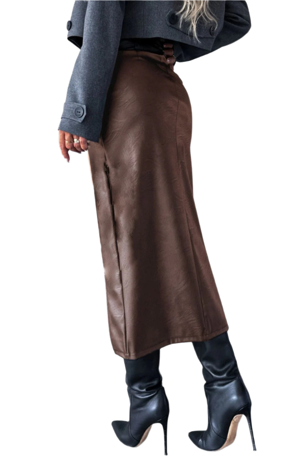 Slit Midi Skirt with Pockets