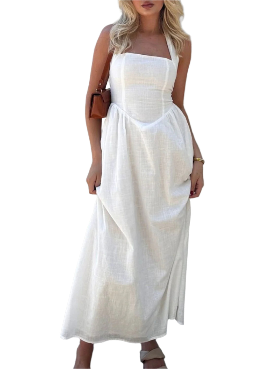 Devine Ruched Halter Neck Midi Dress