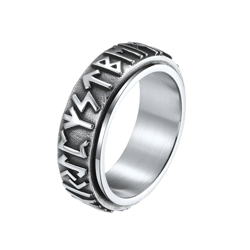 Stainless Steel Norse Elder Futhark Runes Spinning Ring