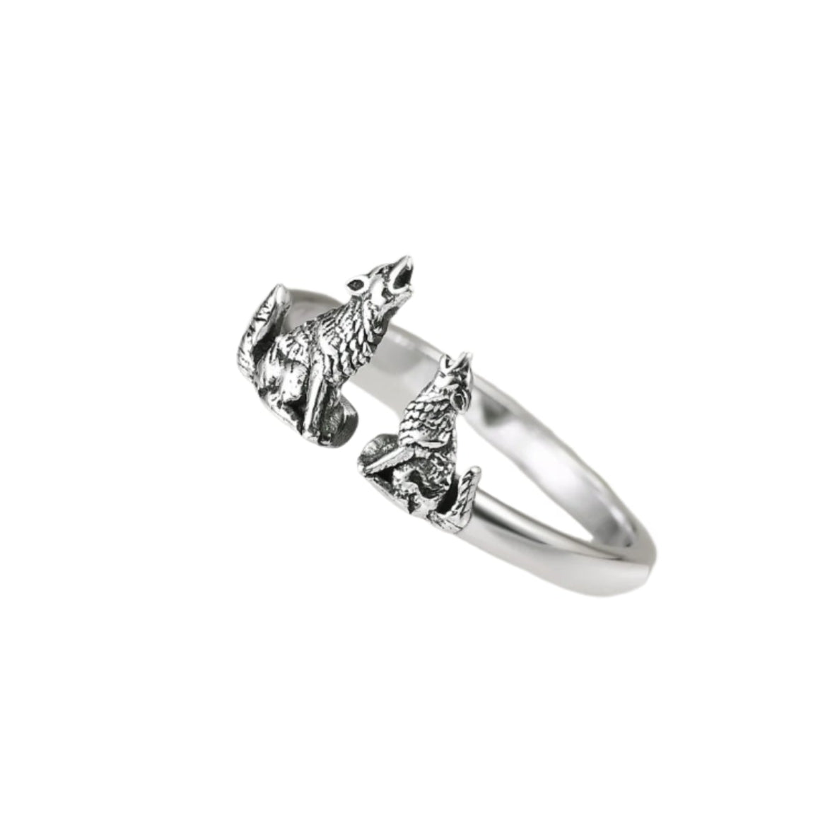 Two Wolves 925 Sterling Silver Ring