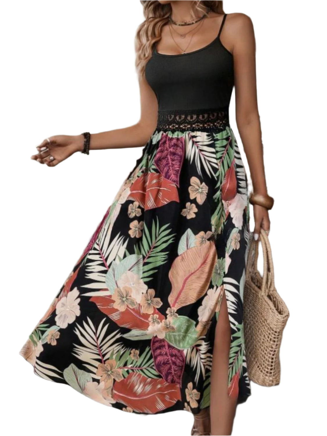 Slit Printed Scoop Neck Cami Dress