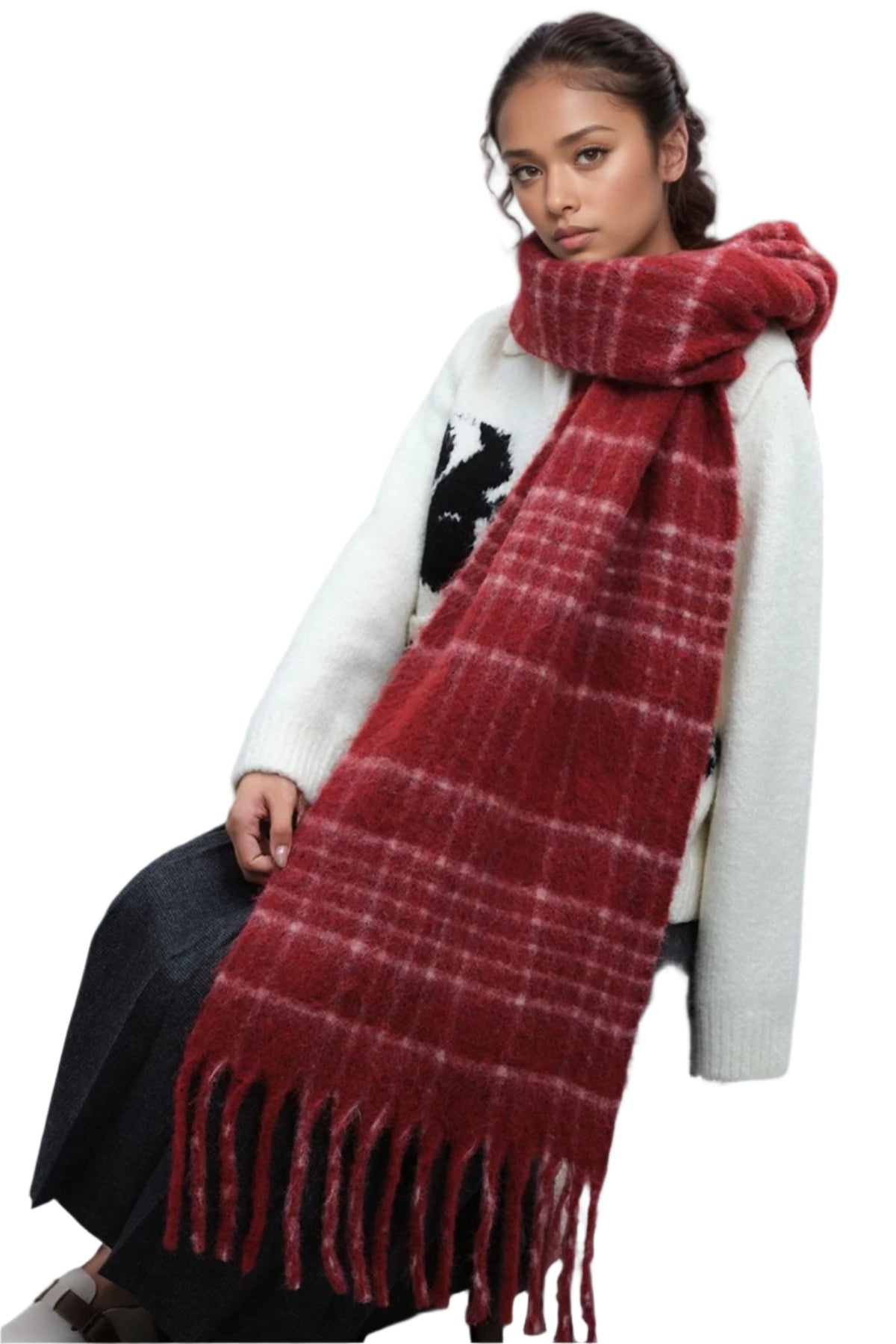 Fringe Plaid Thermal Scarf
