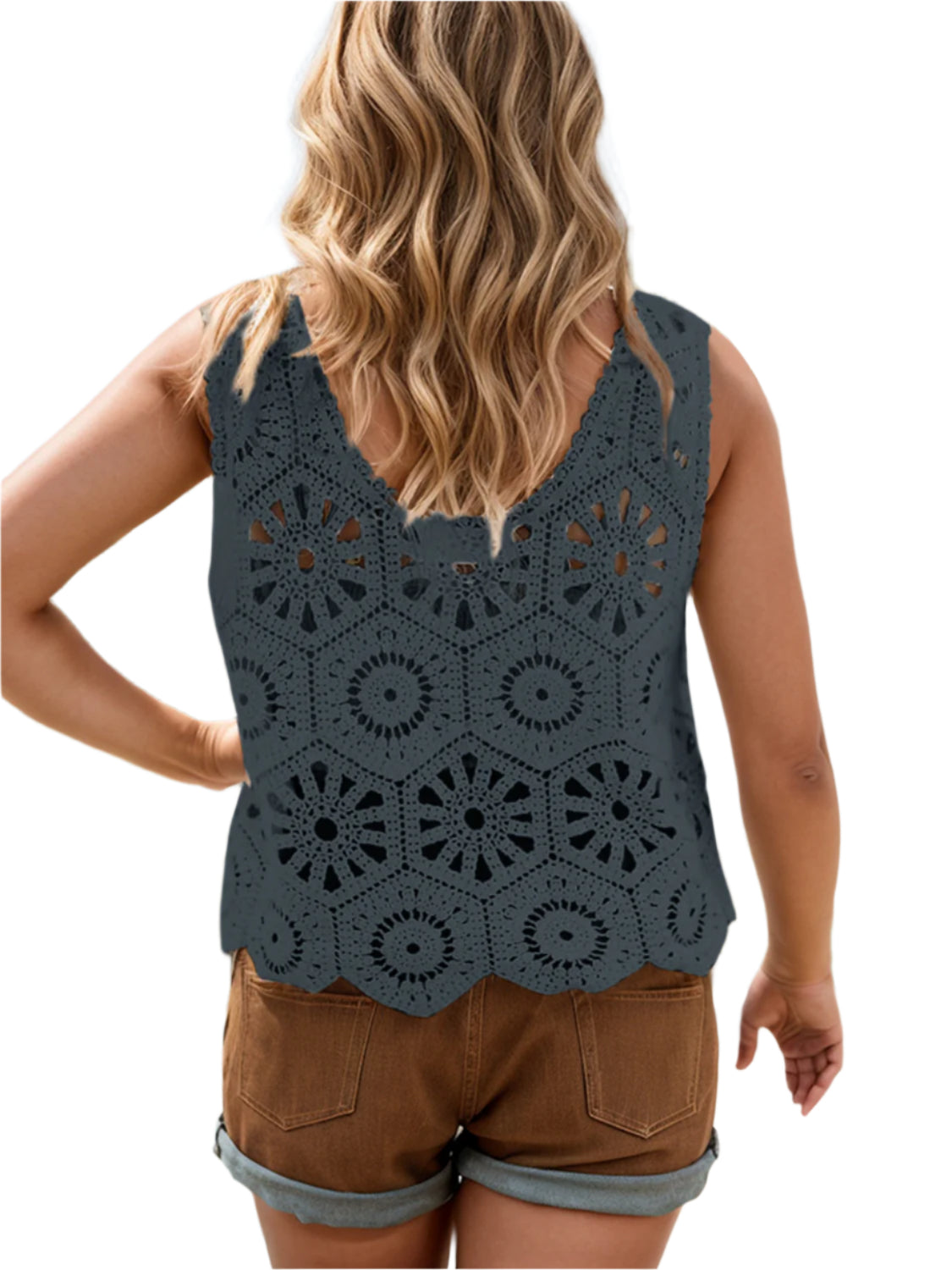 Openwork Round Neck Knit Vest