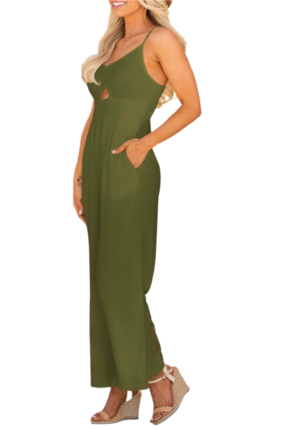 Smocked Spaghetti Strap Wide Leg Jumpsuit