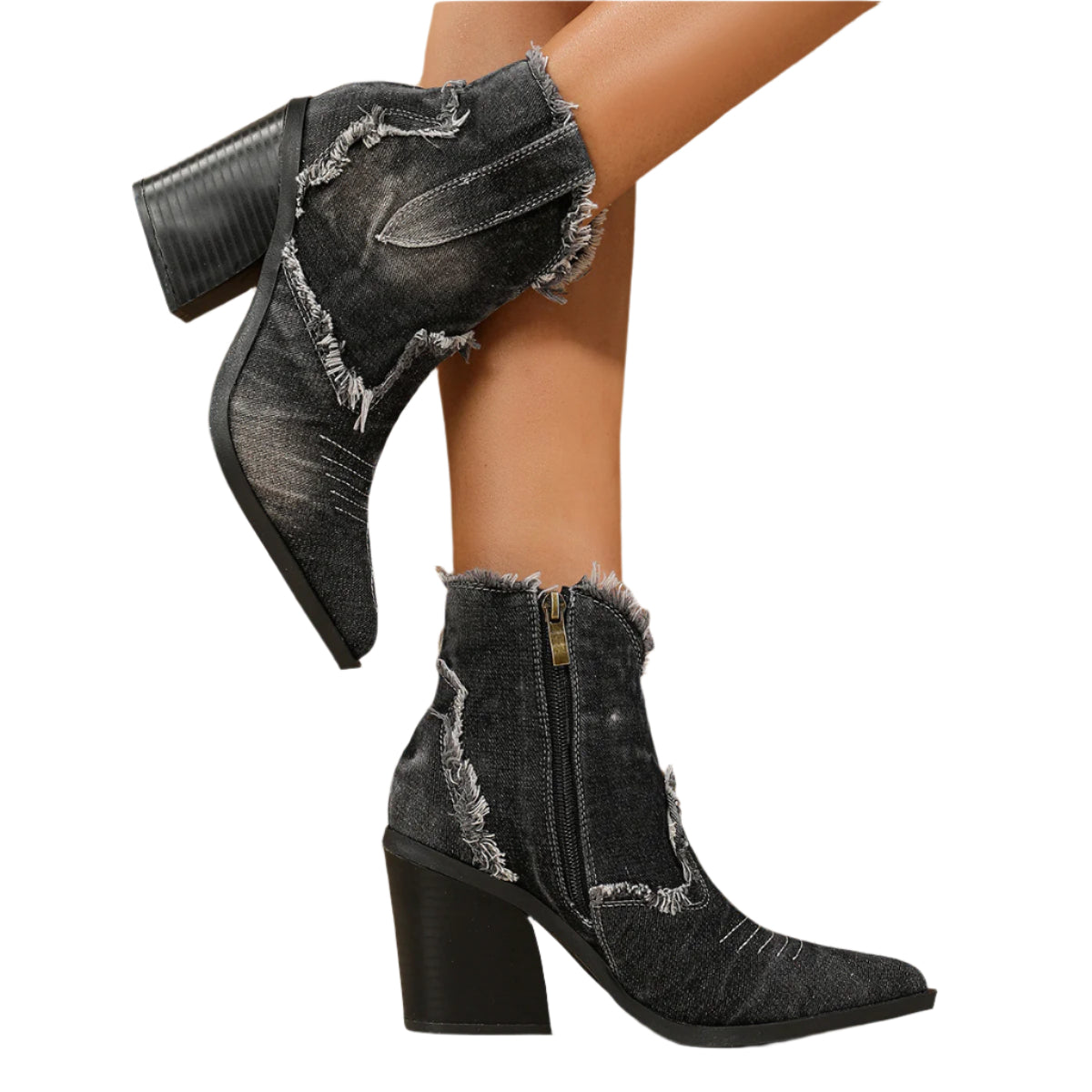 Denim Pointed Toe Ankle Boots