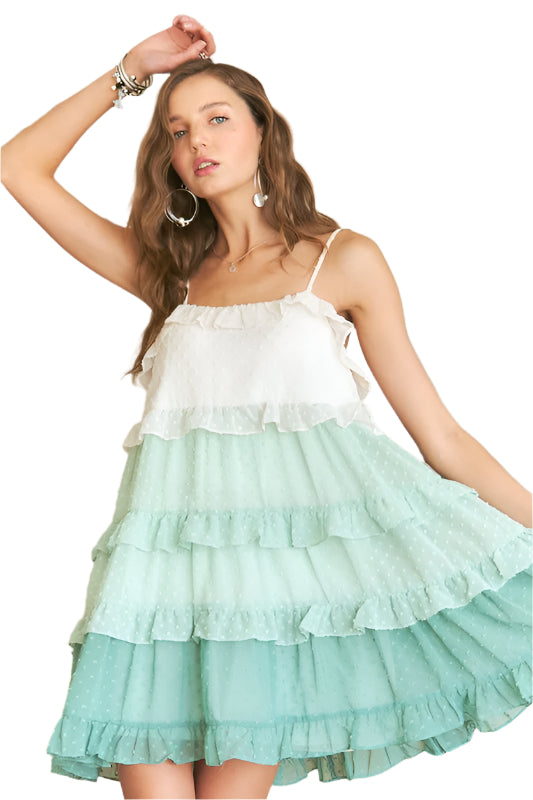 ADORA Swiss Dot Ruffled Tiered Mini Dress