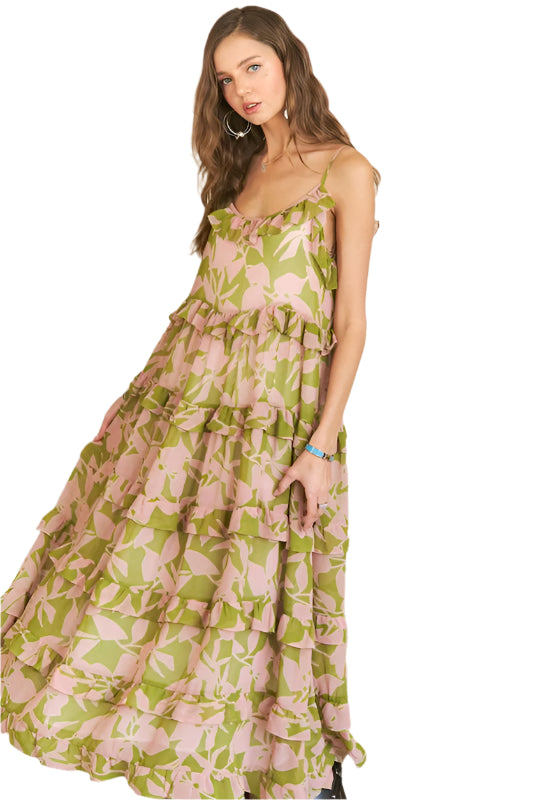 ADORA Ruffled Tiered Scoop Neck Cami Dress
