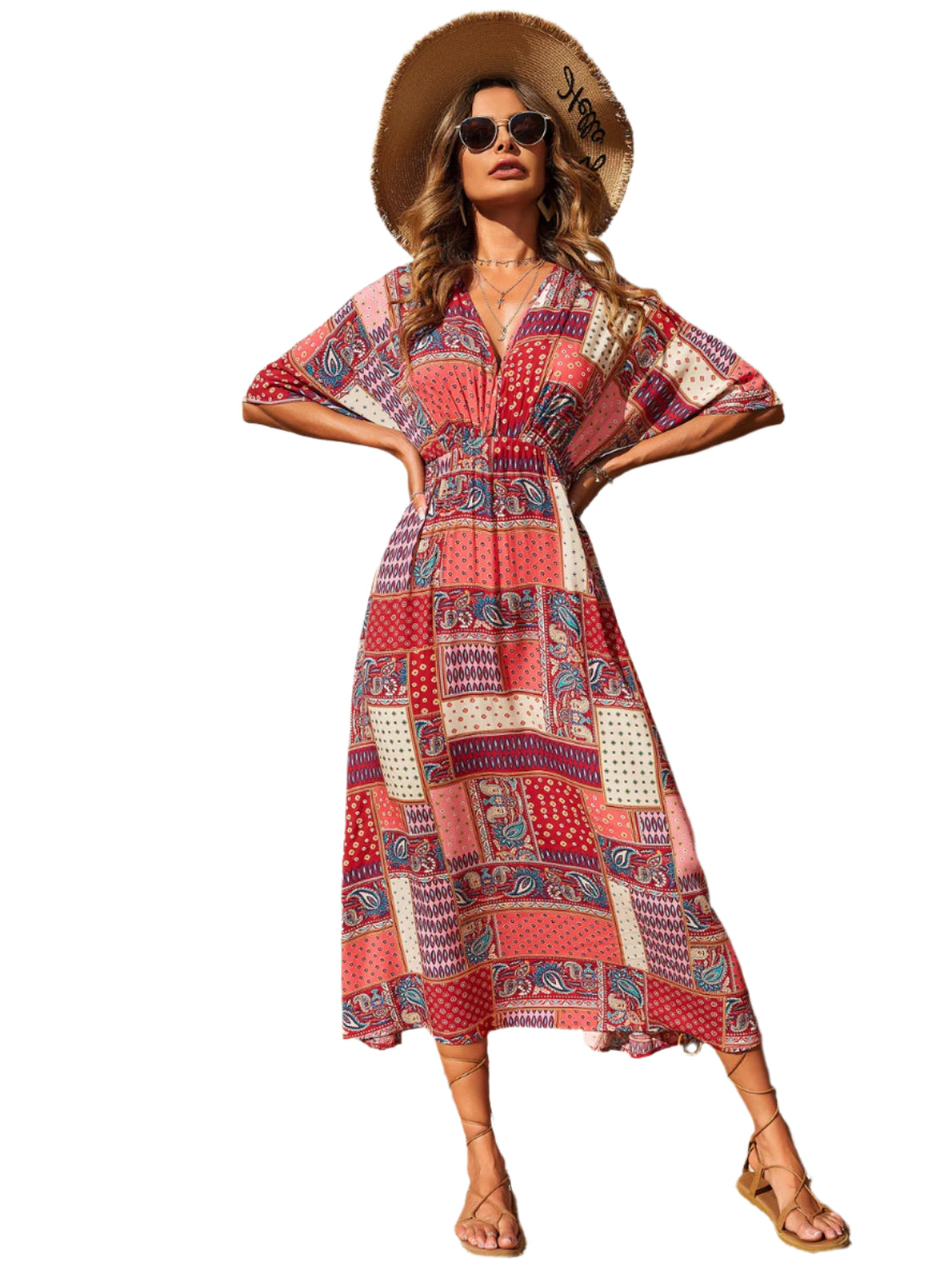 Printed Half Sleeve Midi Dress