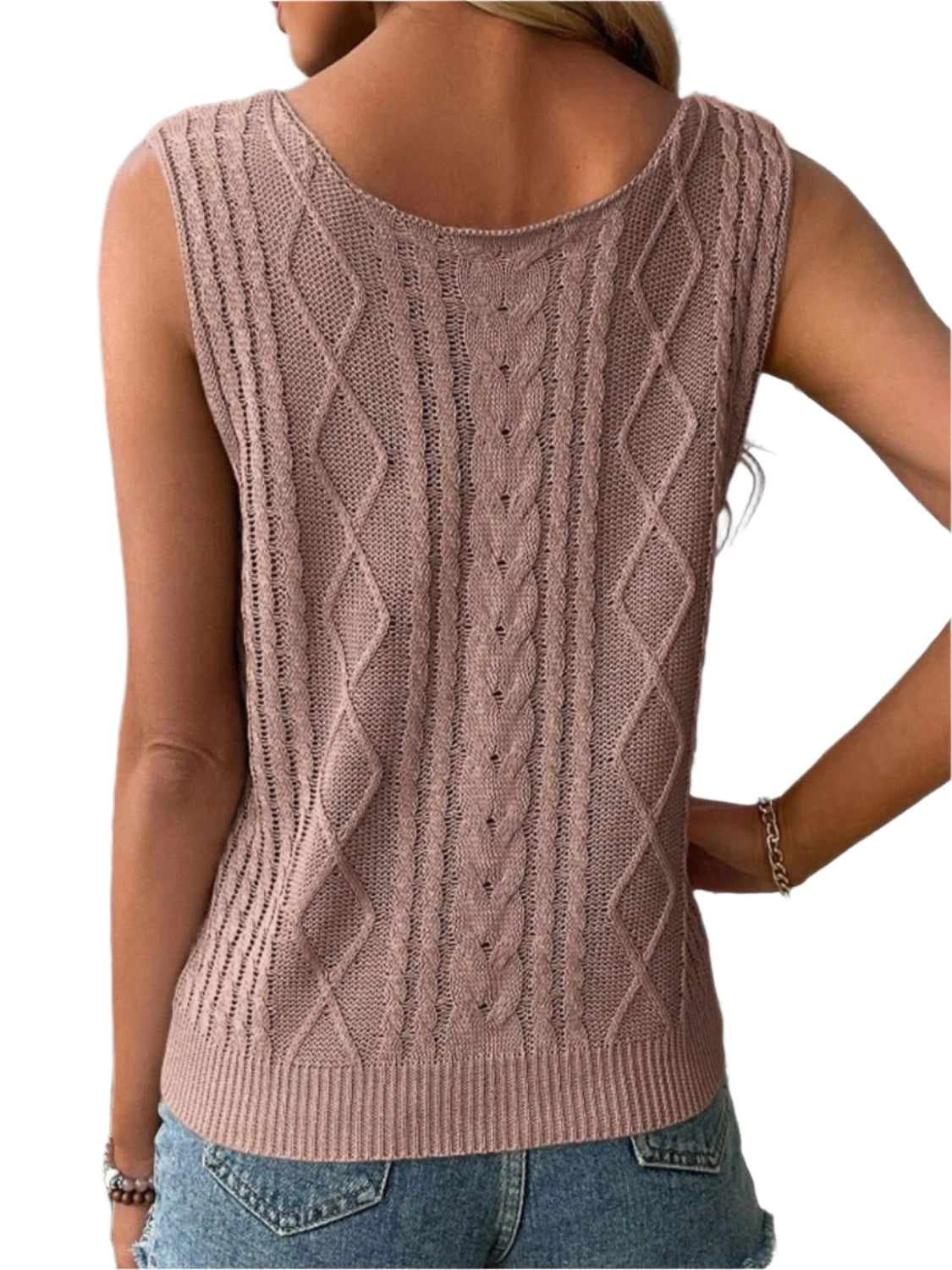 Cable-Knit V-Neck Sweater Vest