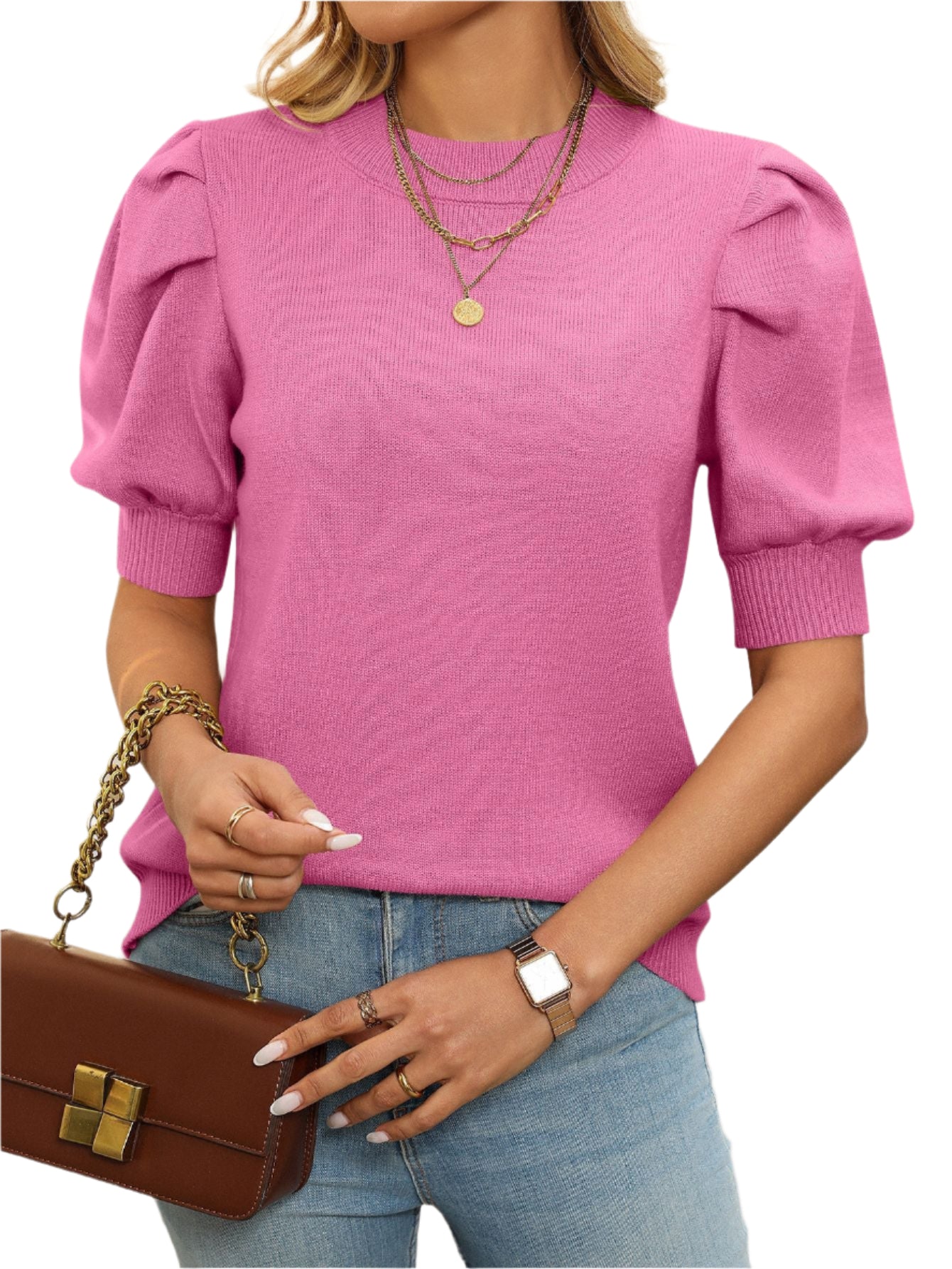 Mandy Mock Neck Puff Sleeve Sweater