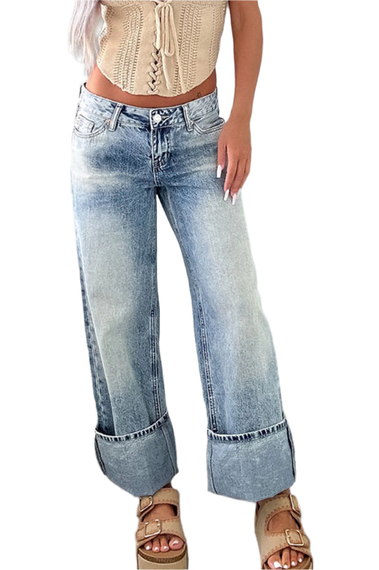 Washed Wide Leg Jeans with Pockets