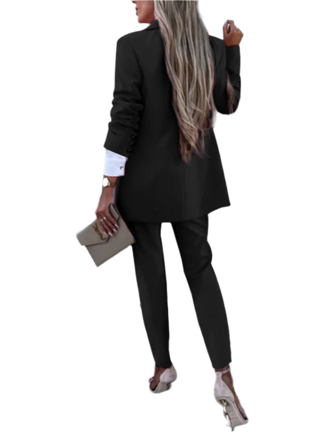 Lapel Collar Long Sleeve Blazer and Pants Set