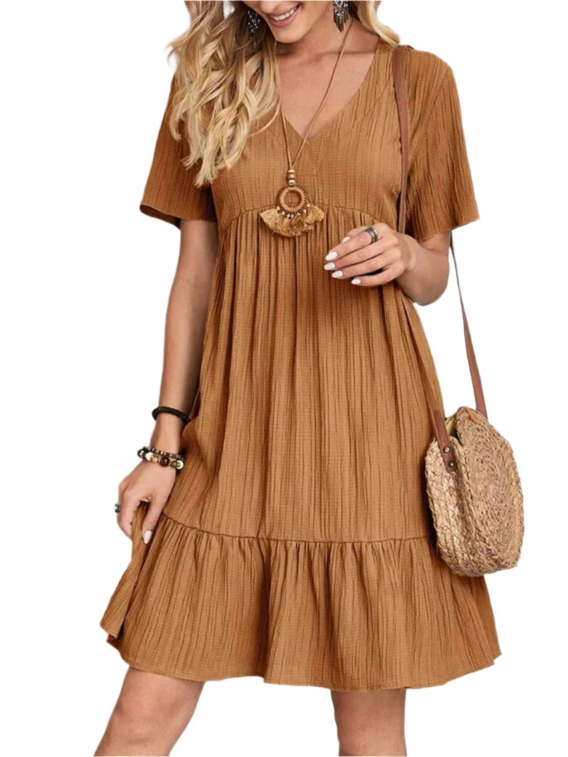 Full Size V-Neck Short Sleeve Dress