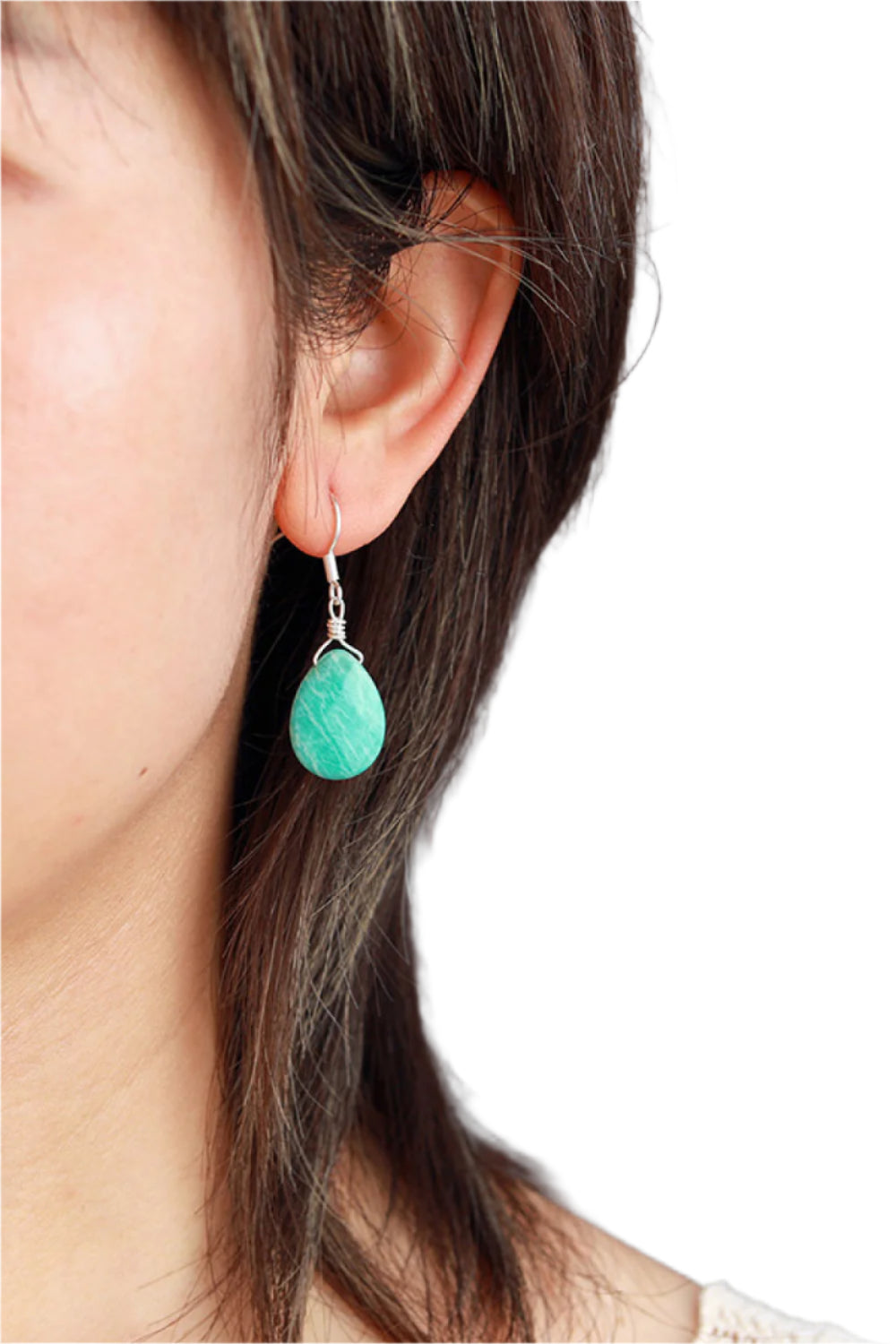 Handmade Amazonite Crystal Teardrop 925 Sterling Silver Earrings