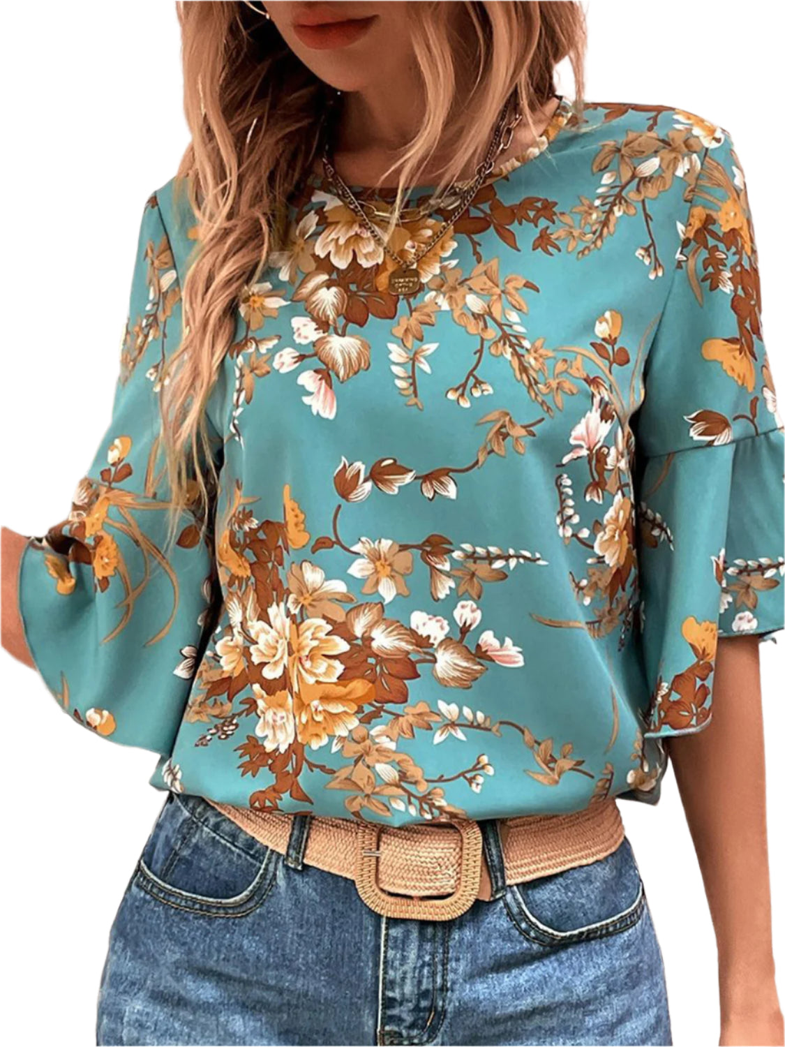 Printed Round Neck Half Sleeve Blouse