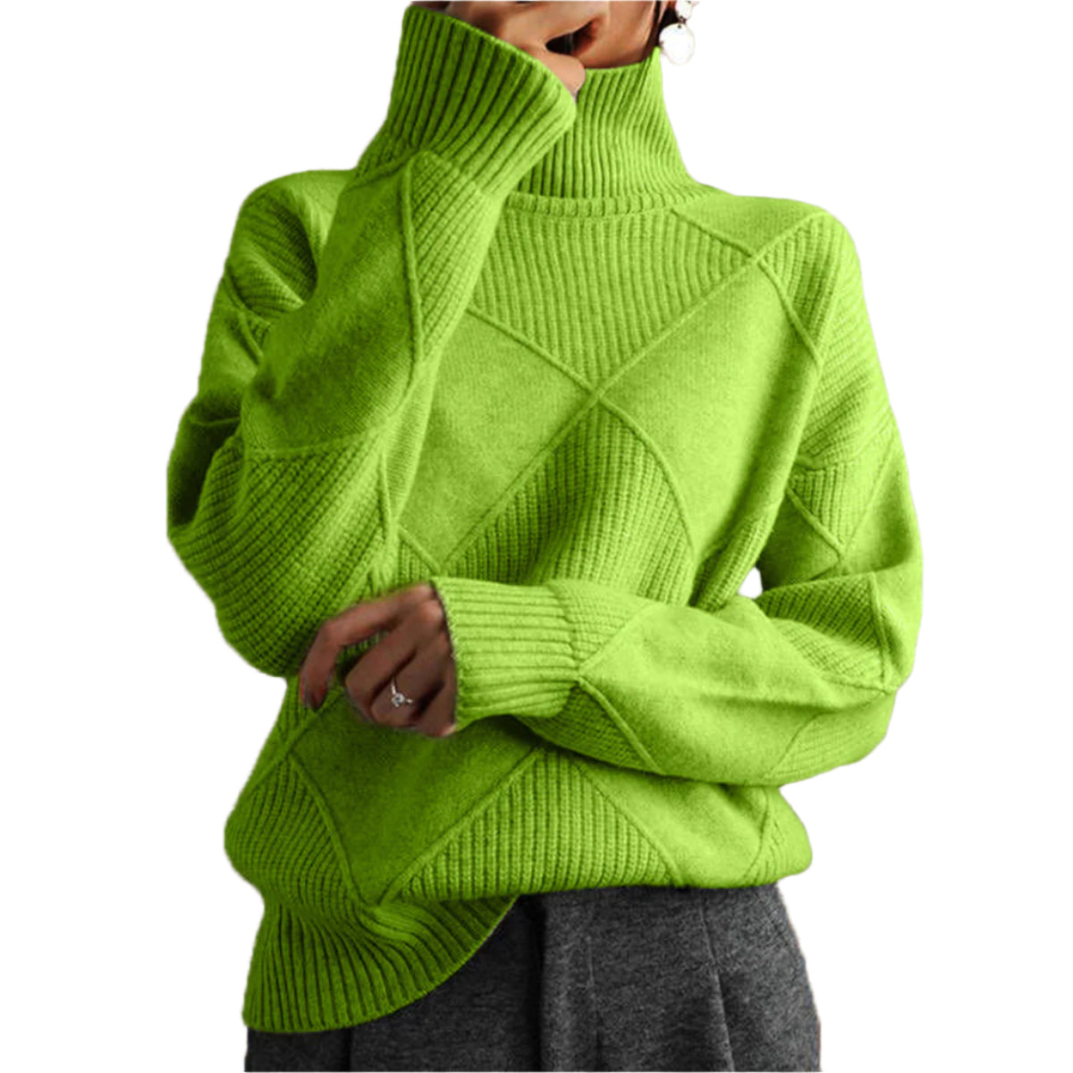 Geometric Turtleneck Long Sleeve Sweater