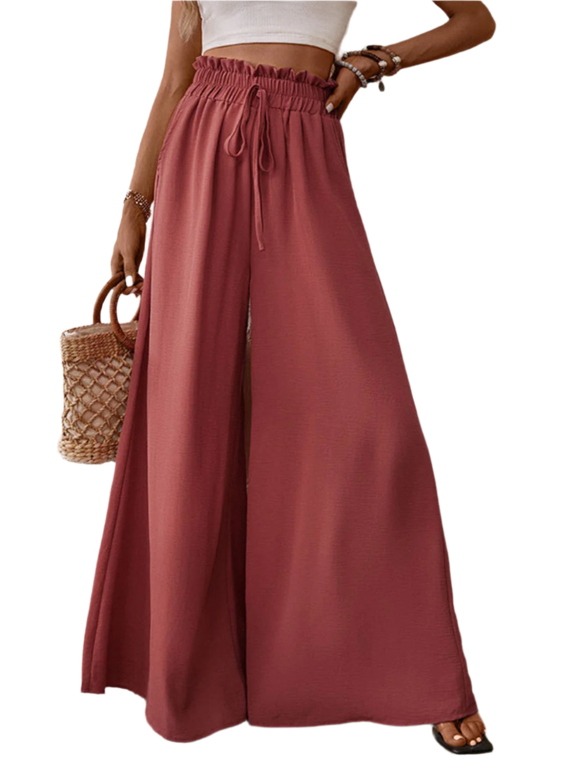 Perfee Frill Tied Wide Leg Pants