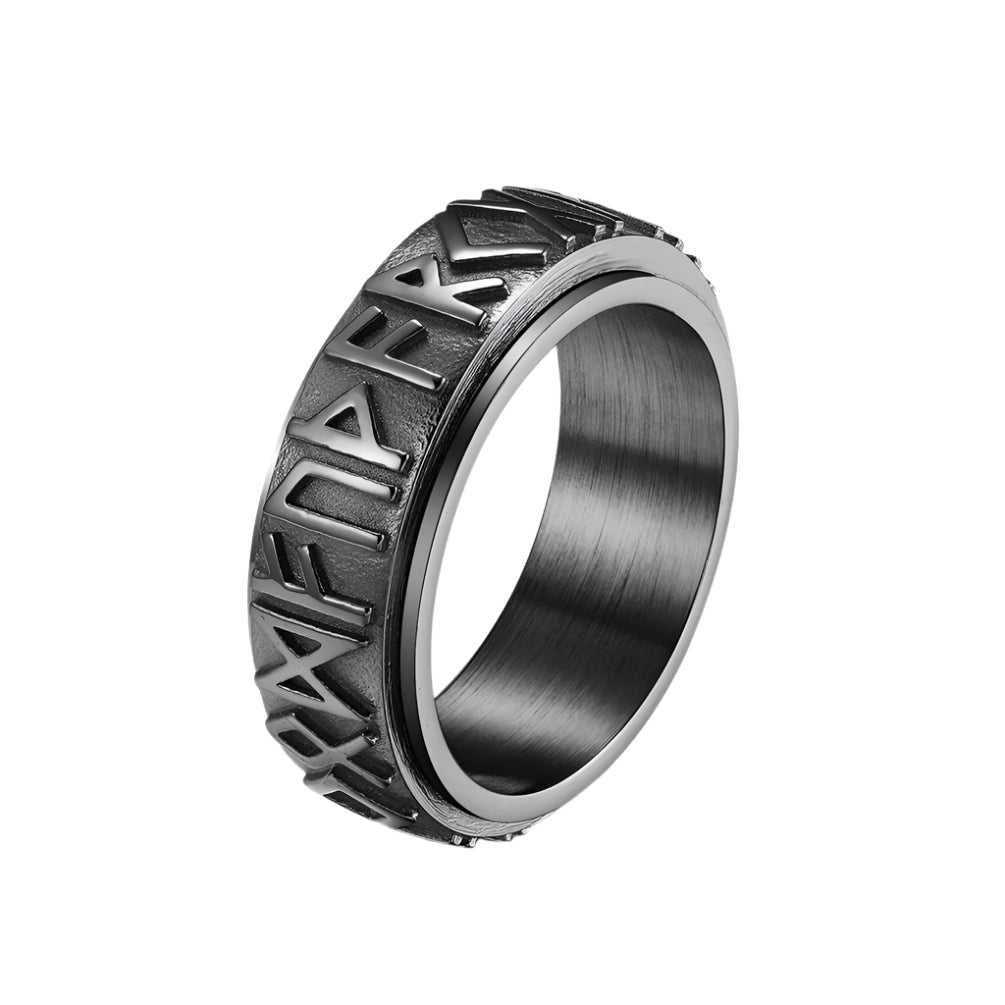 Stainless Steel Norse Elder Futhark Runes Spinning Ring