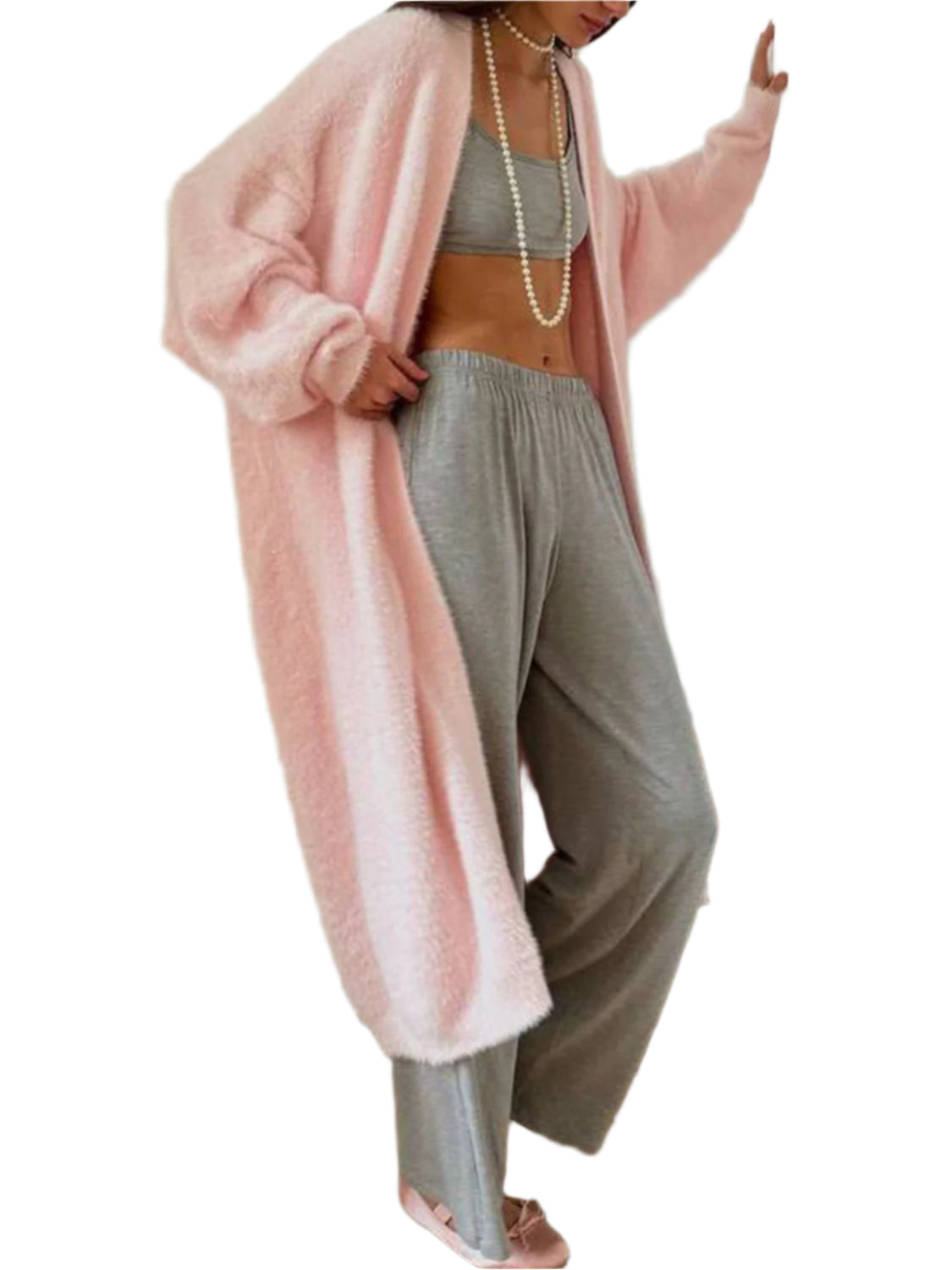 Fuzzy Open Front Solid Color Cardigan