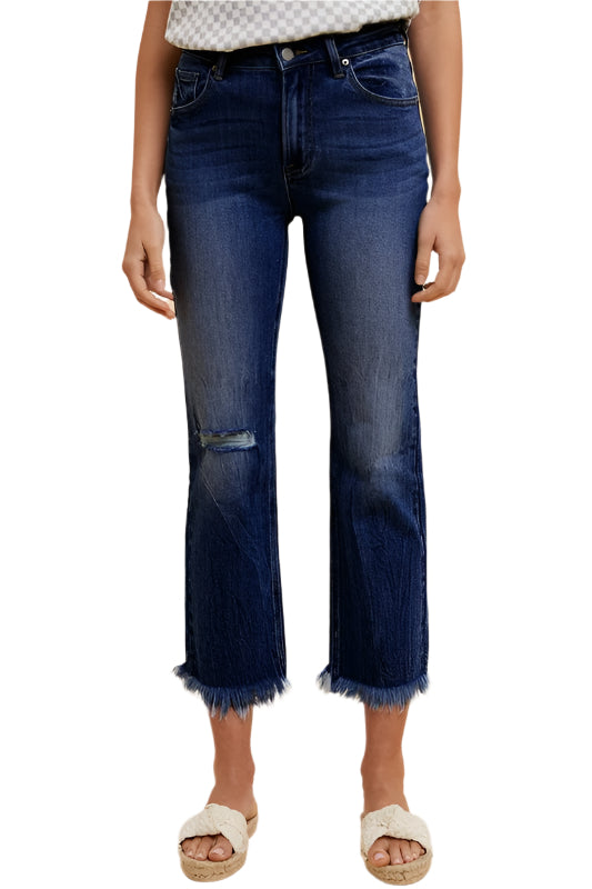 Annie Wear Distressed Raw Hem Straight Leg Cropped Jeans