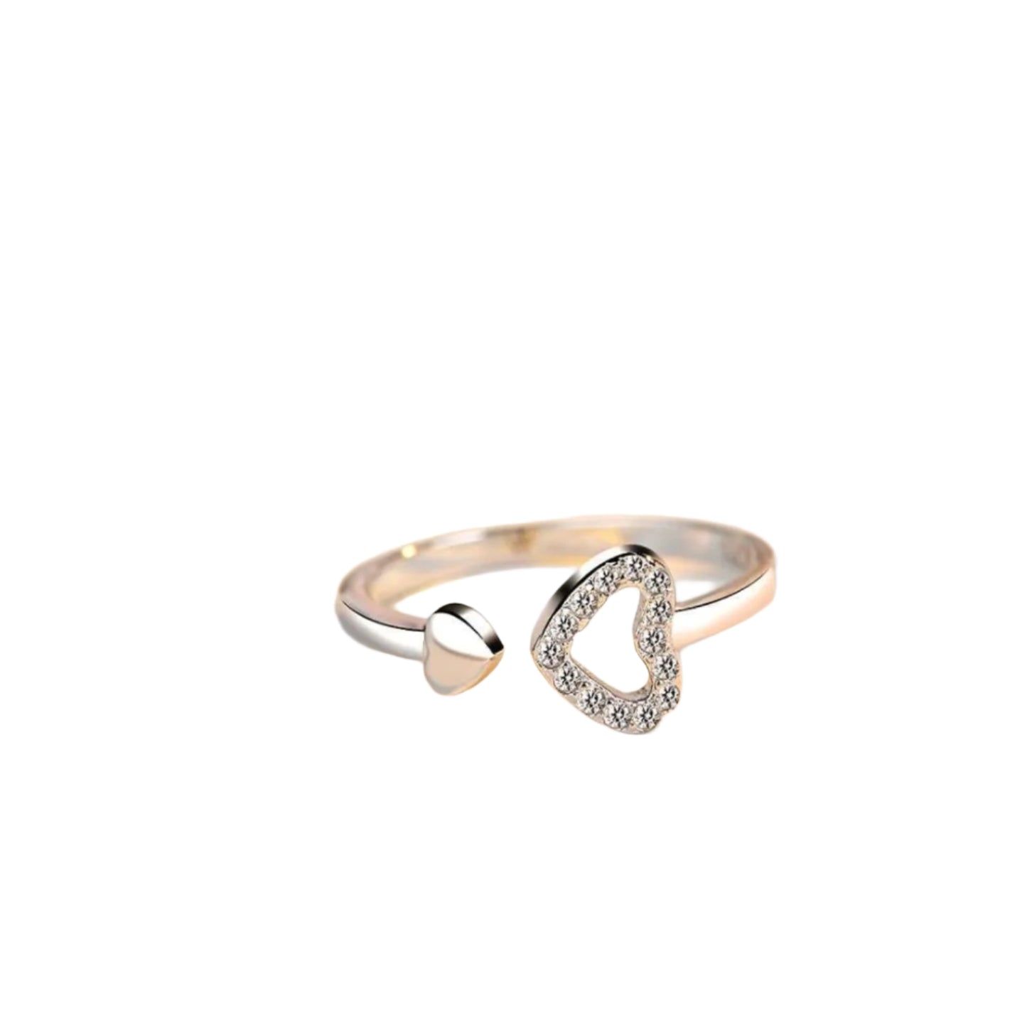 925 Sterling Silver Inlaid Zircon Heart Open Ring