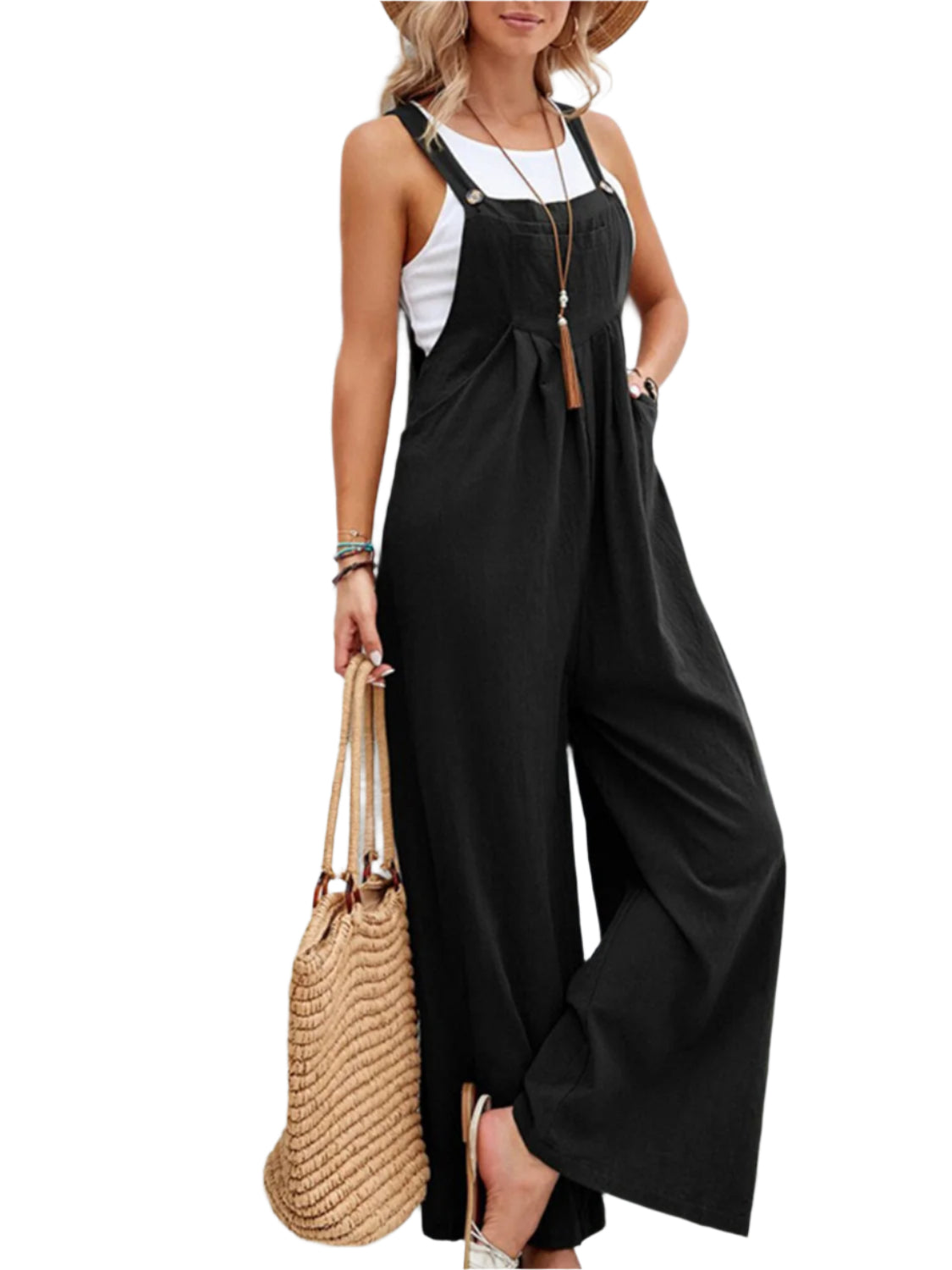 Full Size Square Neck Wide Strap Overalls