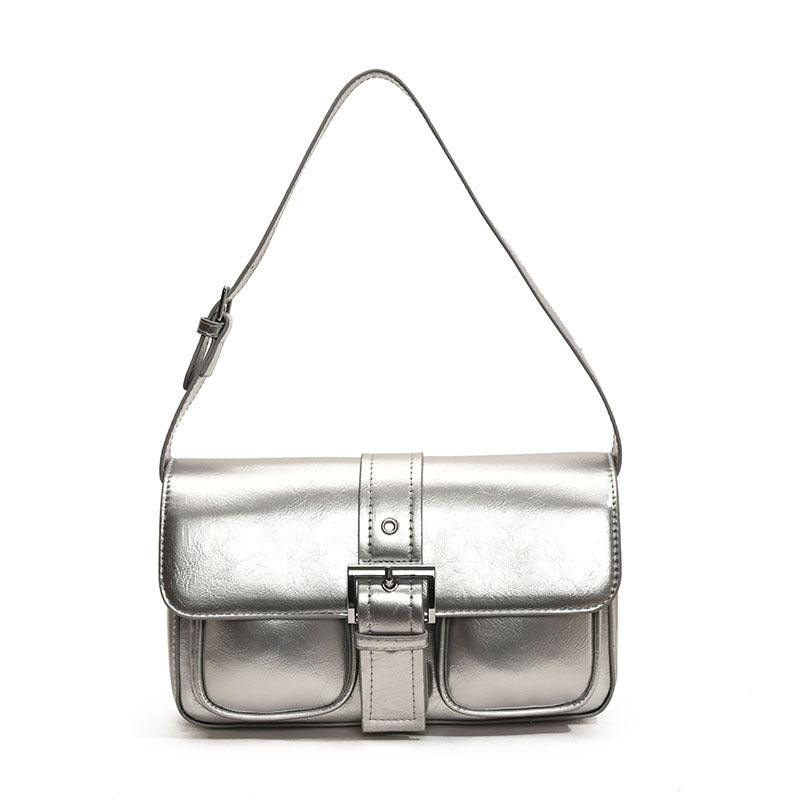 PU Leather Simple Buckle Handbag