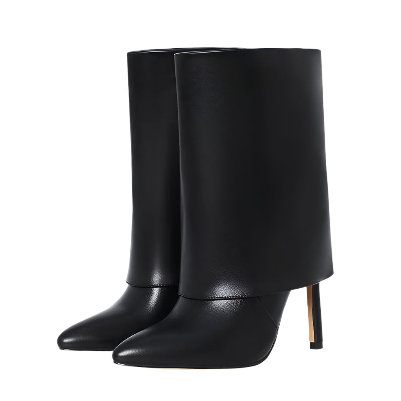 Long Fold Cowhide Leather Boots