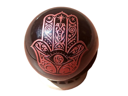158G Obsidian Crystal Hand Painted Hamsa Sphere
