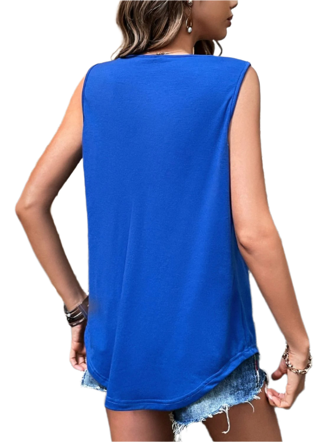 Button Detail Round Neck Tank