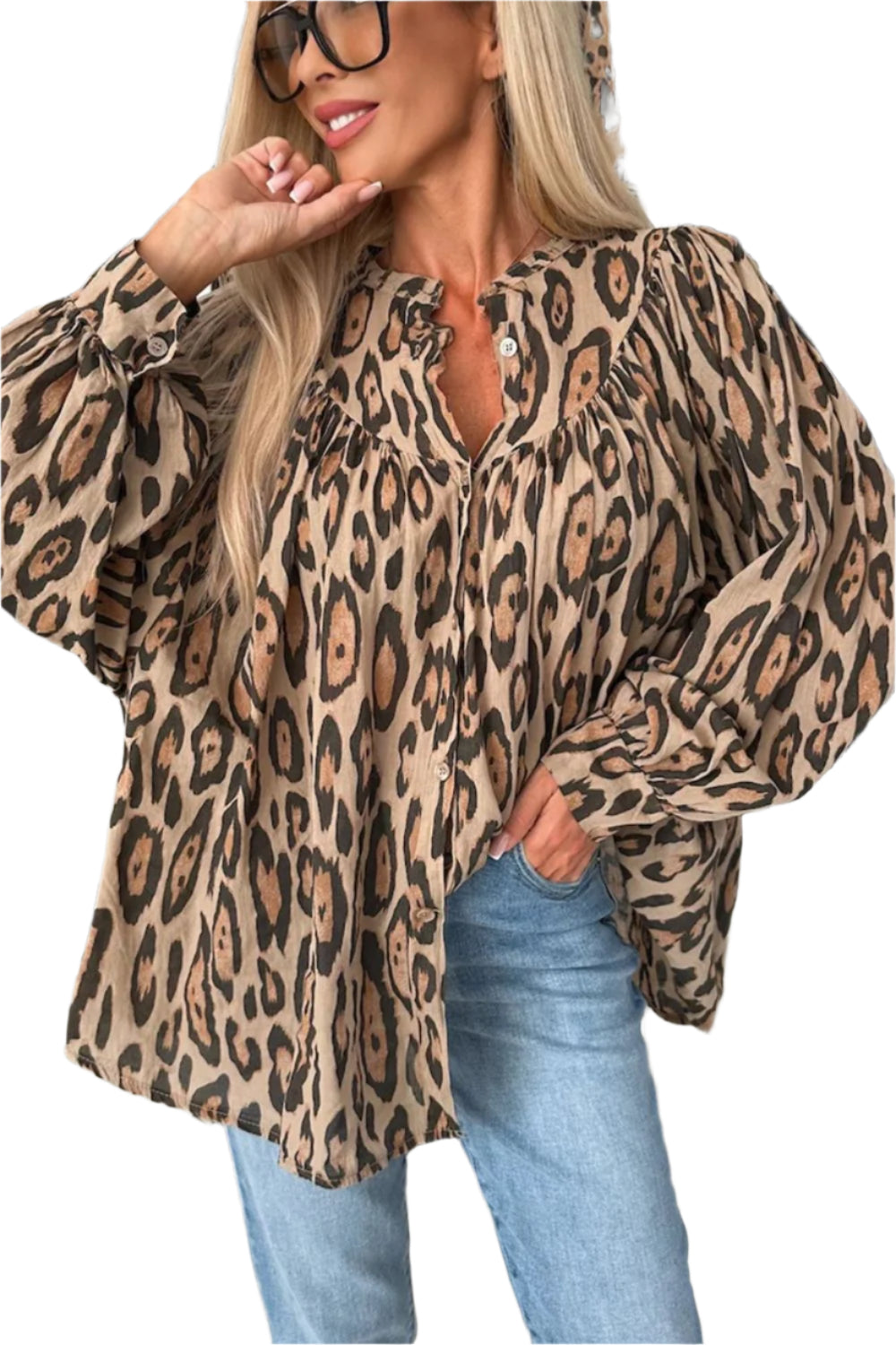 Leopard Print Button Down Long Sleeve Shirt