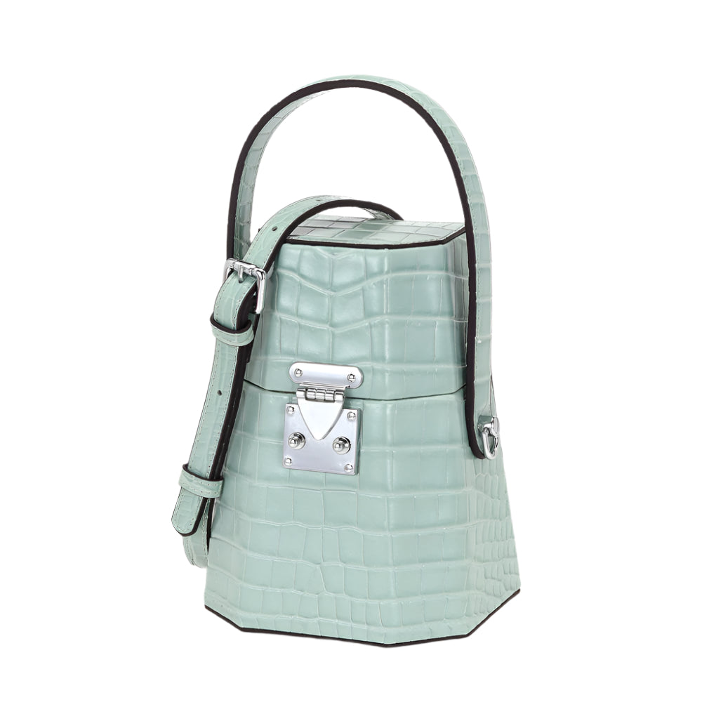 Single Strap Cowhide Unique Trapezoid Shaped Handbag