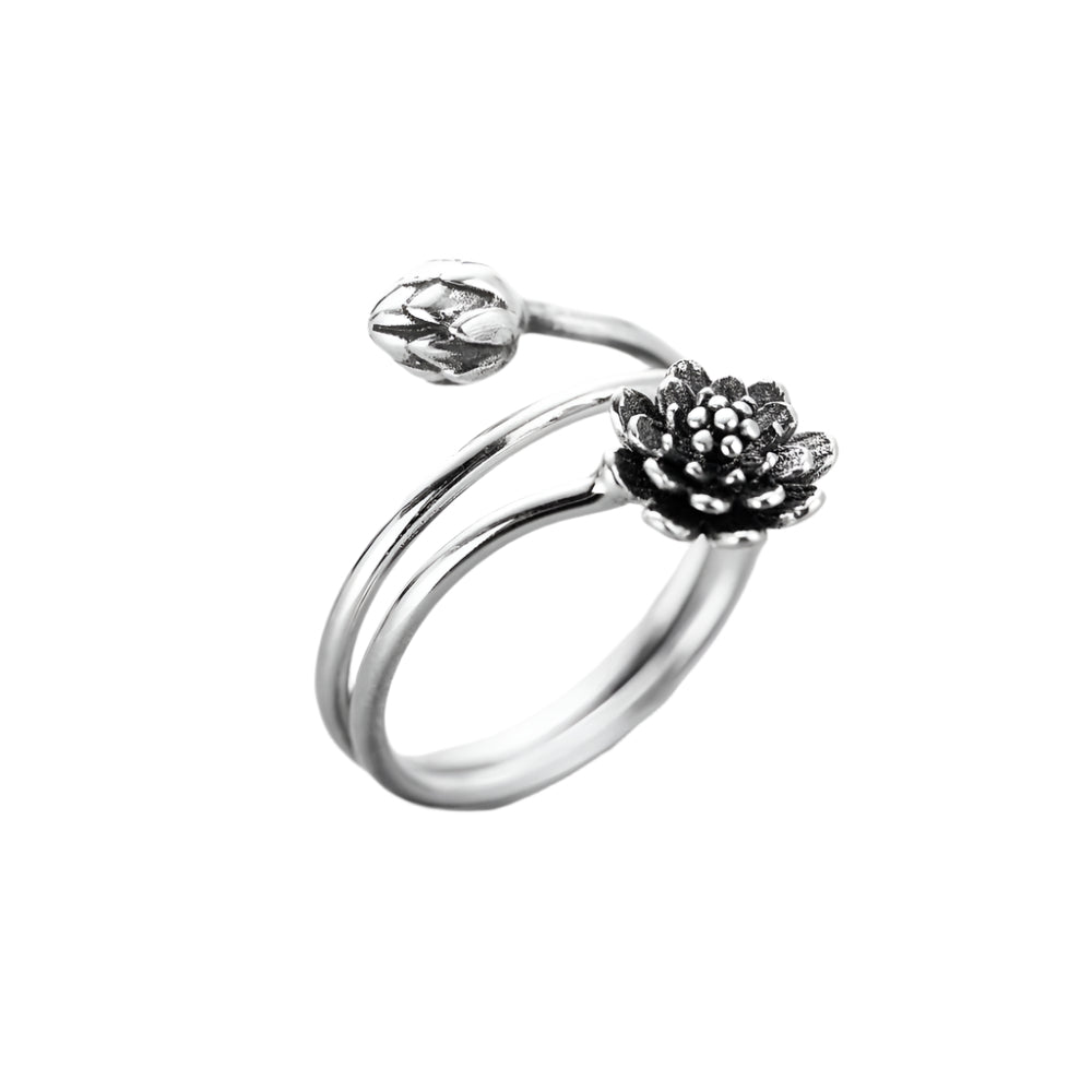 Adjustable 925 Sterling Silver Lotus Ring