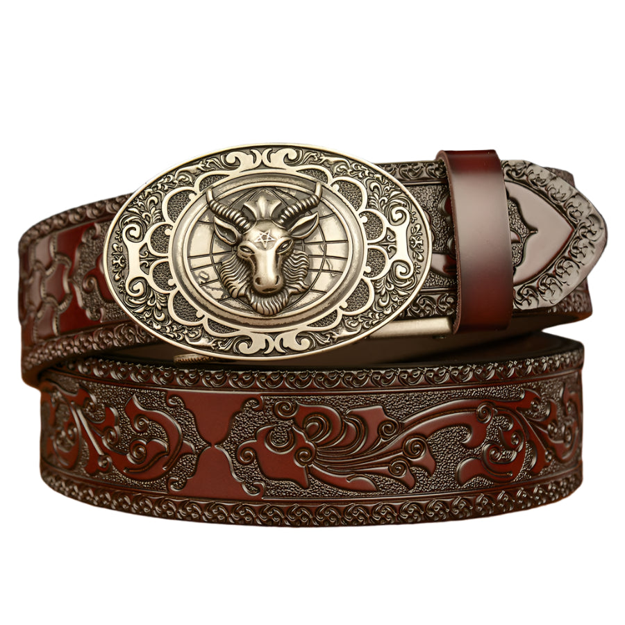 Cowhide Leather Men's Belt Baphomet Buckle