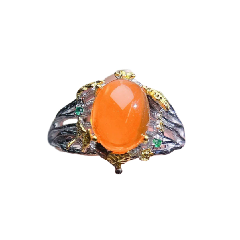 Fire Opal Crystal 925 Sterling Silver Ring