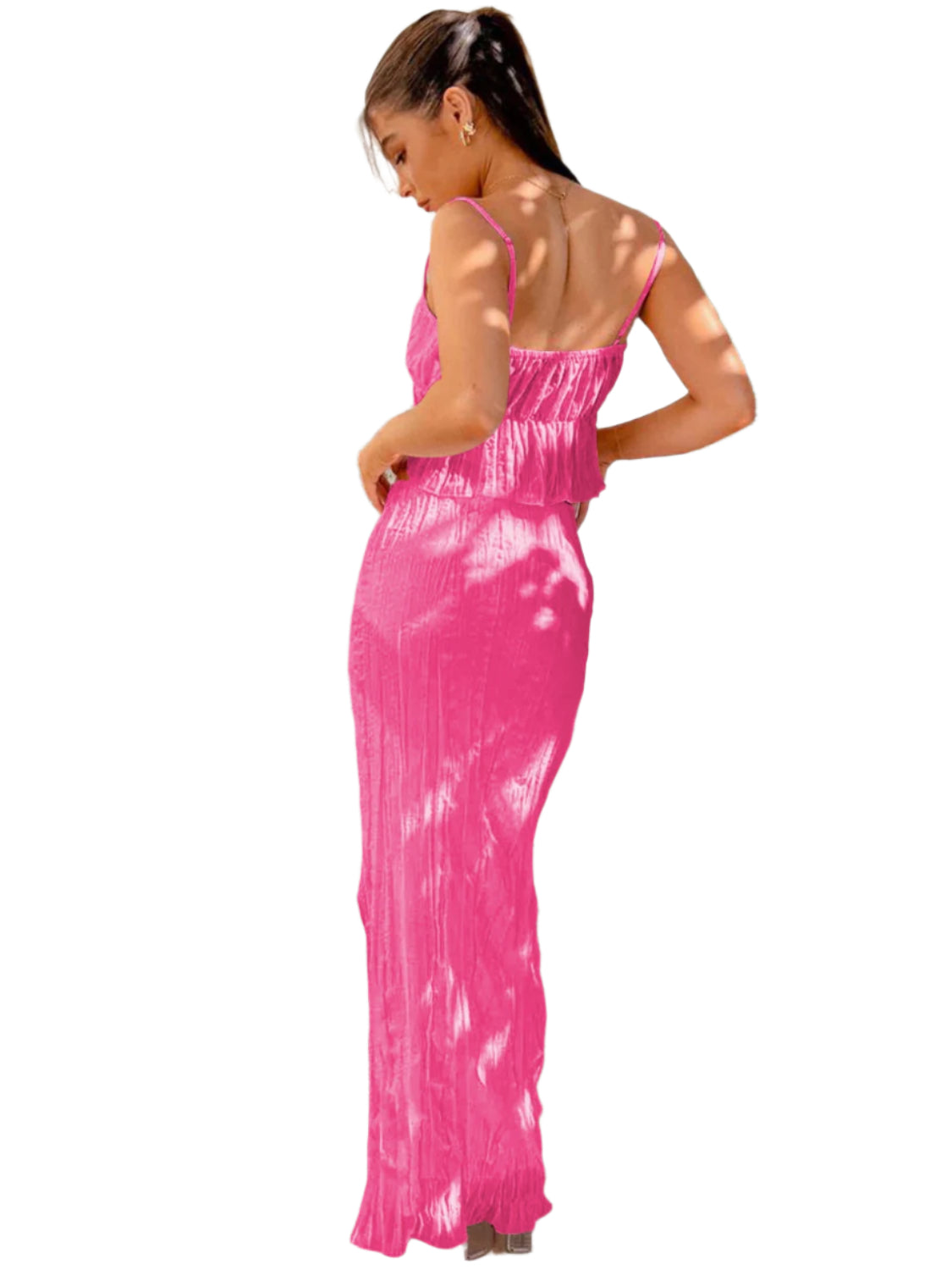Square Neck Sleeveless Top and Ruched Skirt Set