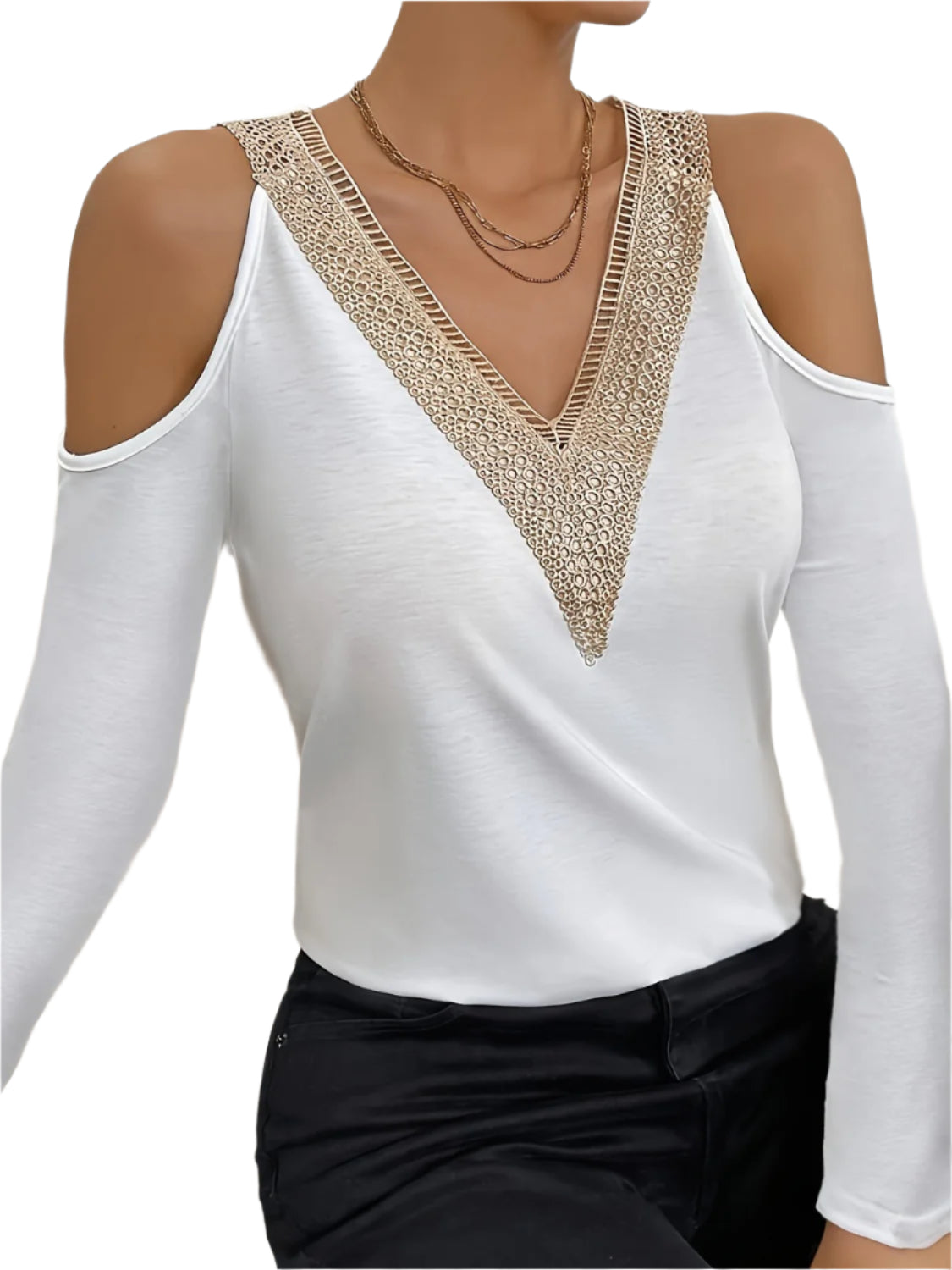 V-Neck Cold Shoulder Long Sleeve T-Shirt