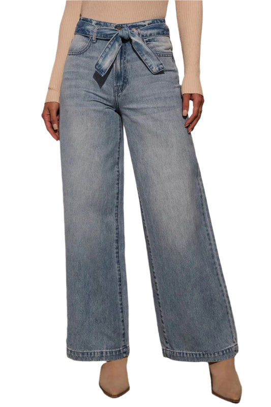 Tied Wide Leg Jeans with Pockets