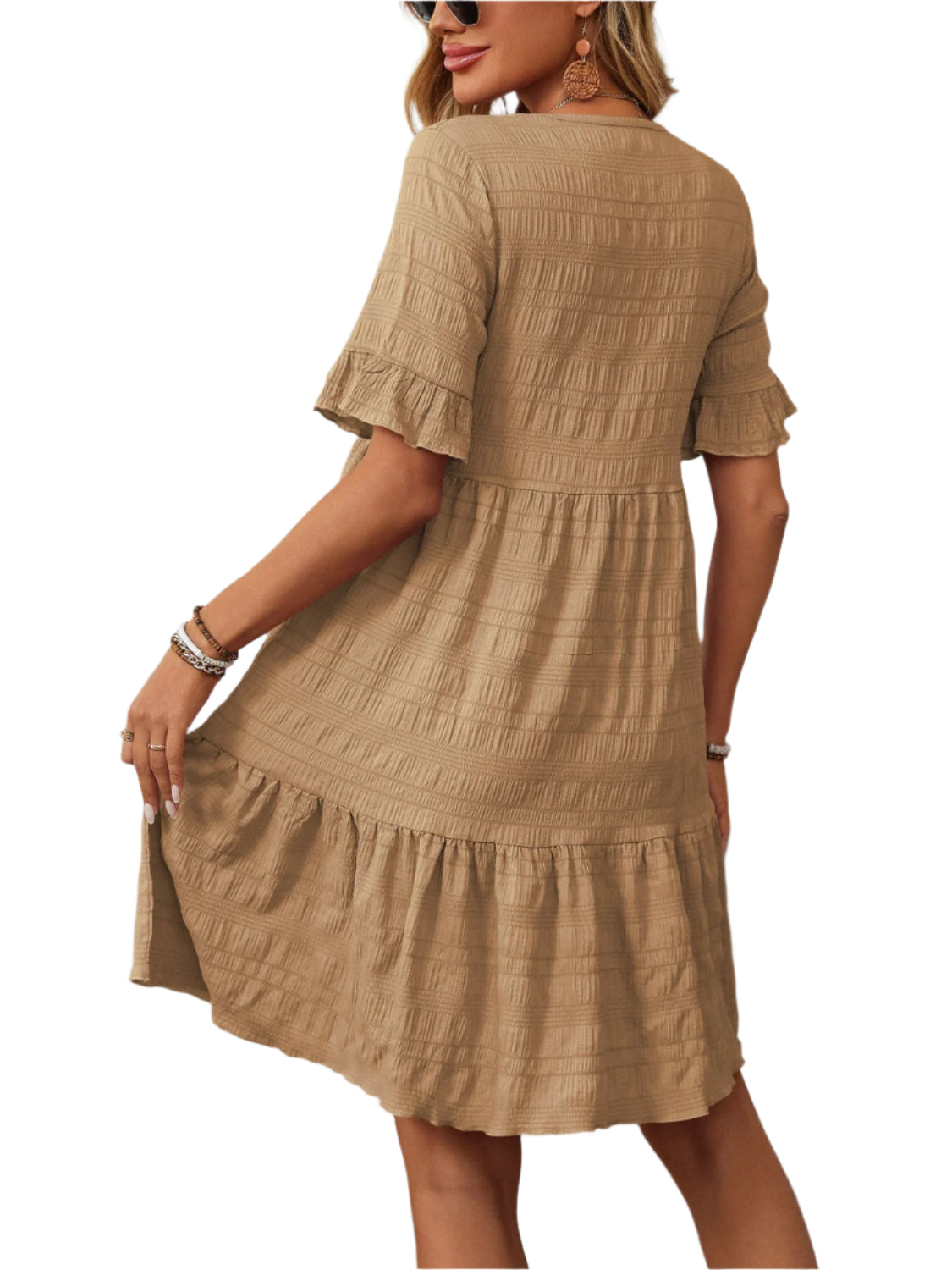 Mandy Ruffled Ruched Round Neck Half Sleeve Dress