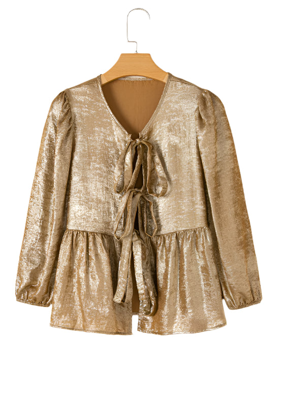 Tied Peplum Three-Quarter Sleeve Blouse