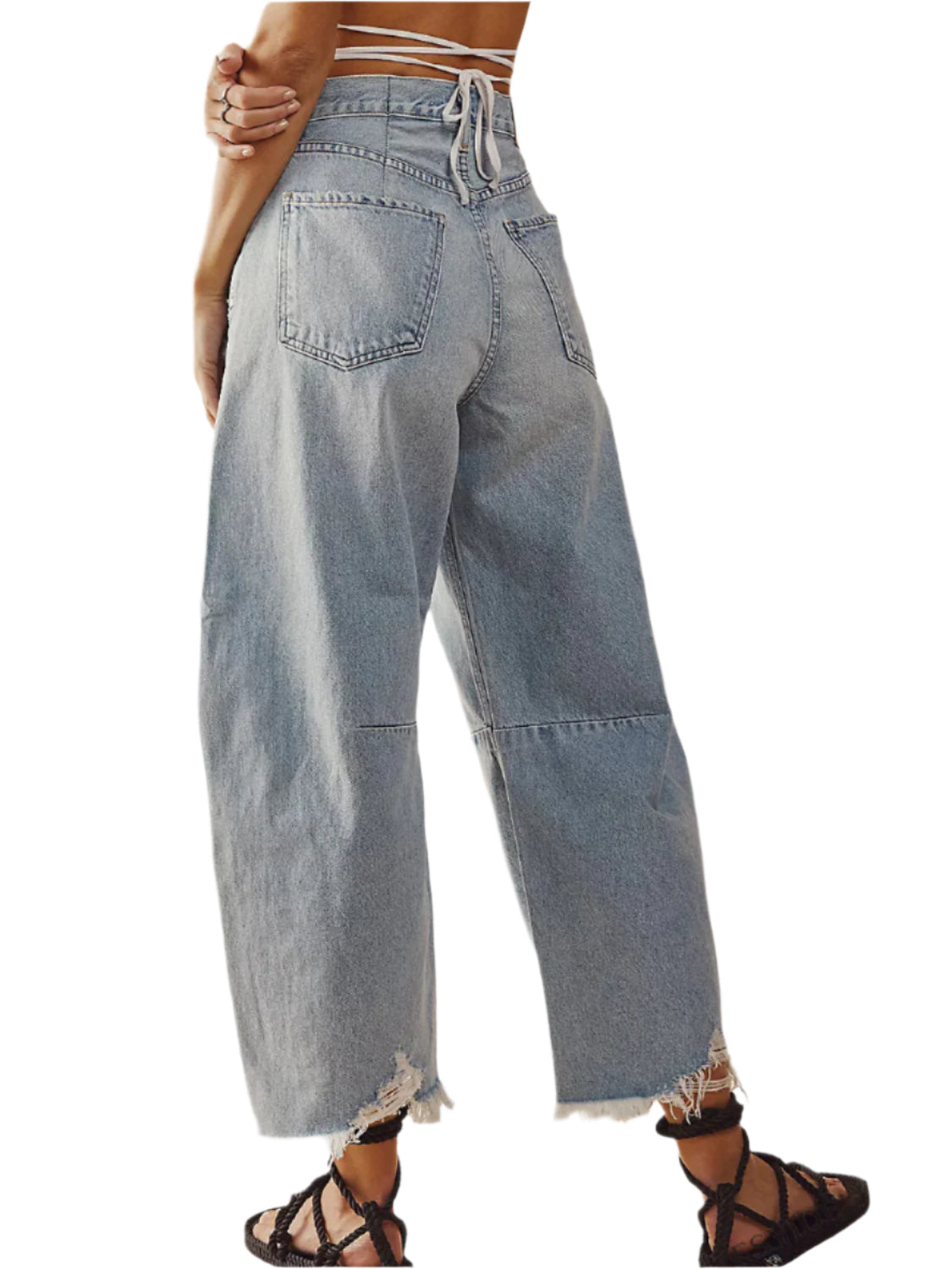 Raw Hem Wide Leg Jeans with Pockets