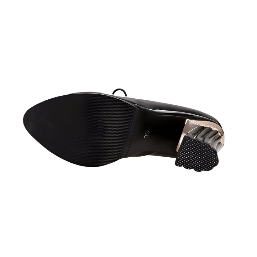 Block Heel PU Leather Shoes with Star Accents