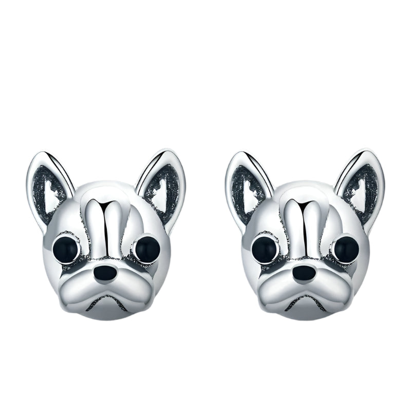 925 Sterling Silver French Bulldog Stud Earrings