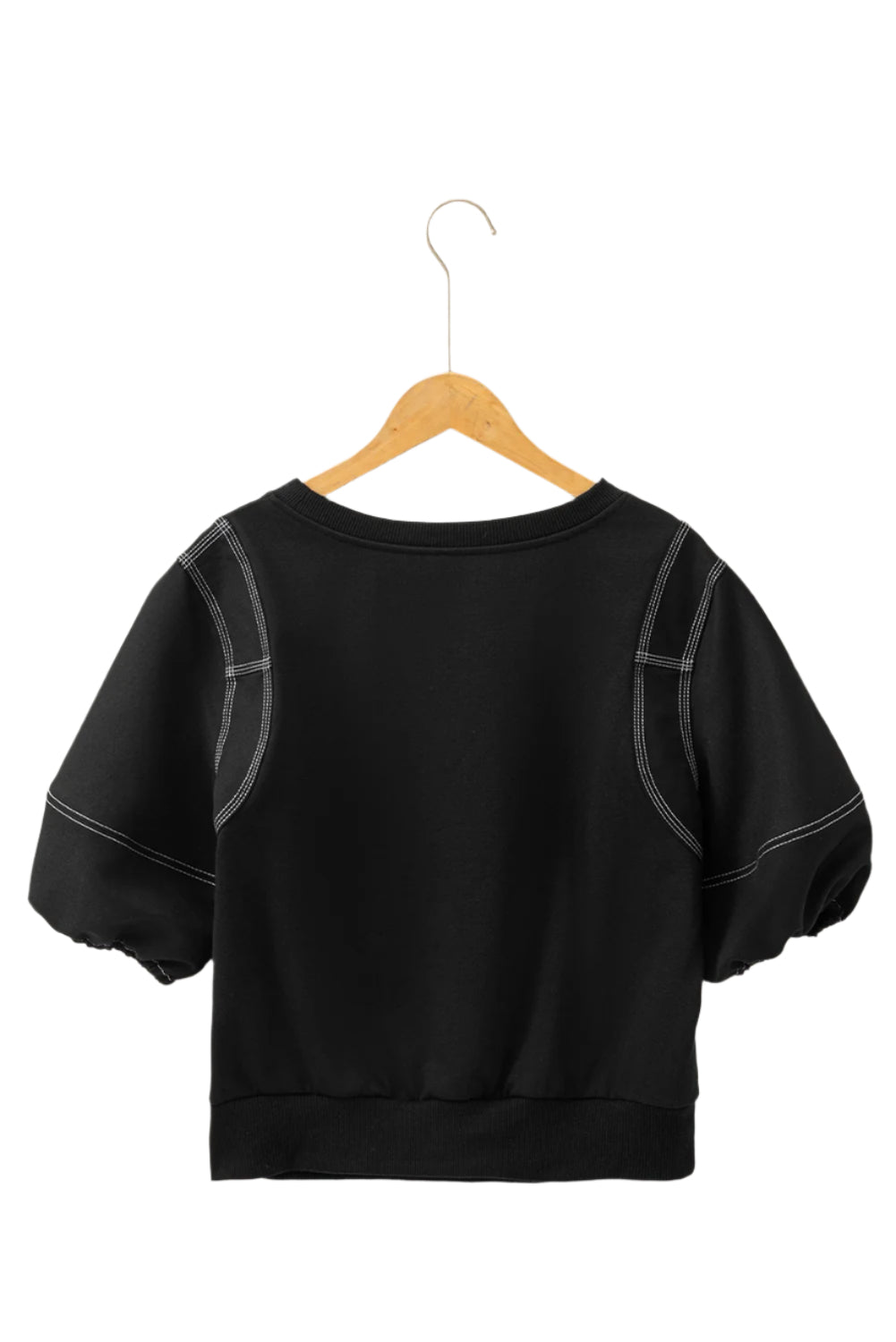 Contrast Stitches Detail Half Sleeve Blouse