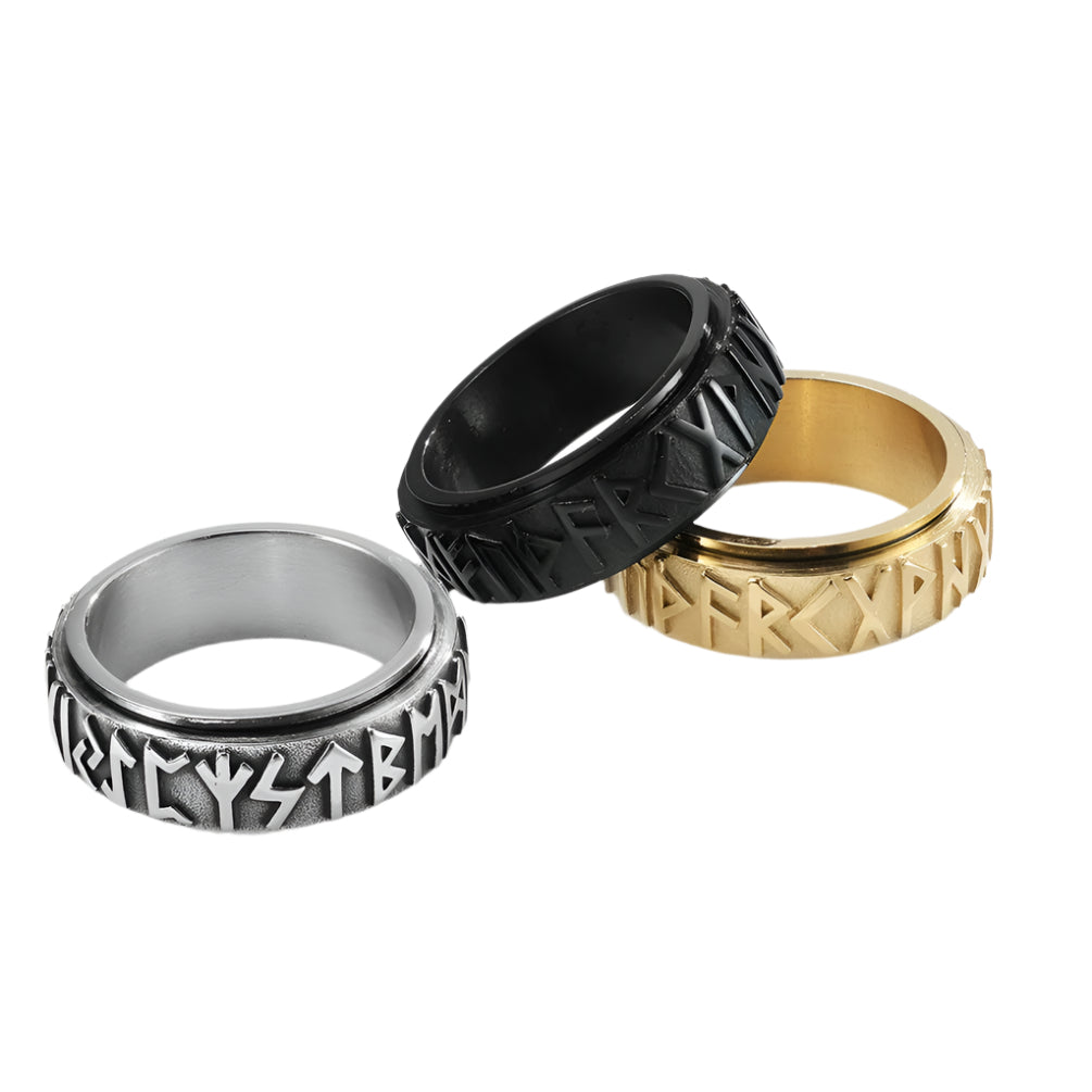 Stainless Steel Norse Elder Futhark Runes Spinning Ring