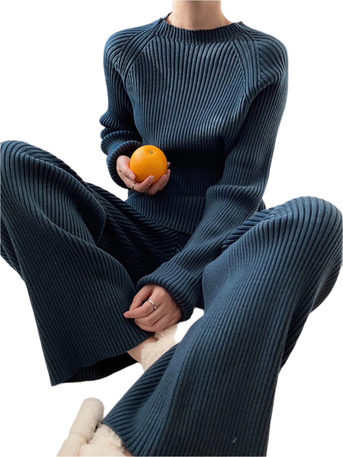 Mock Neck Raglan Sleeve Top and Pants Sweater Set