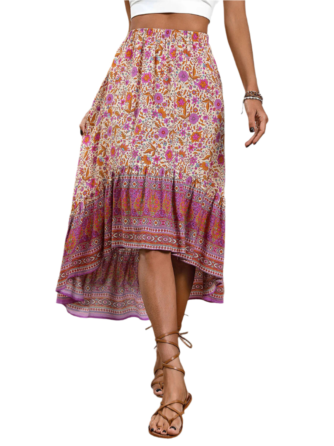 Perfee High-Low Elastic Waist Skirt