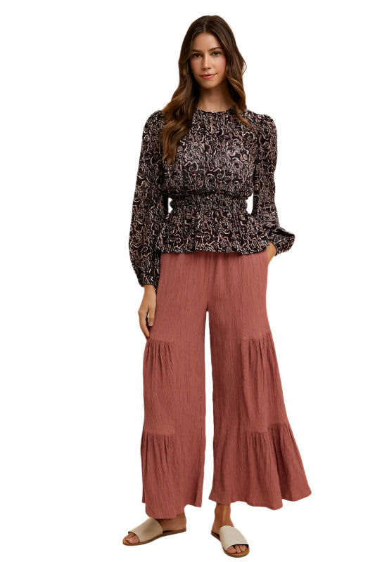 Annie Wear Abstract Print Balloon Sleeve Peplum Blouse