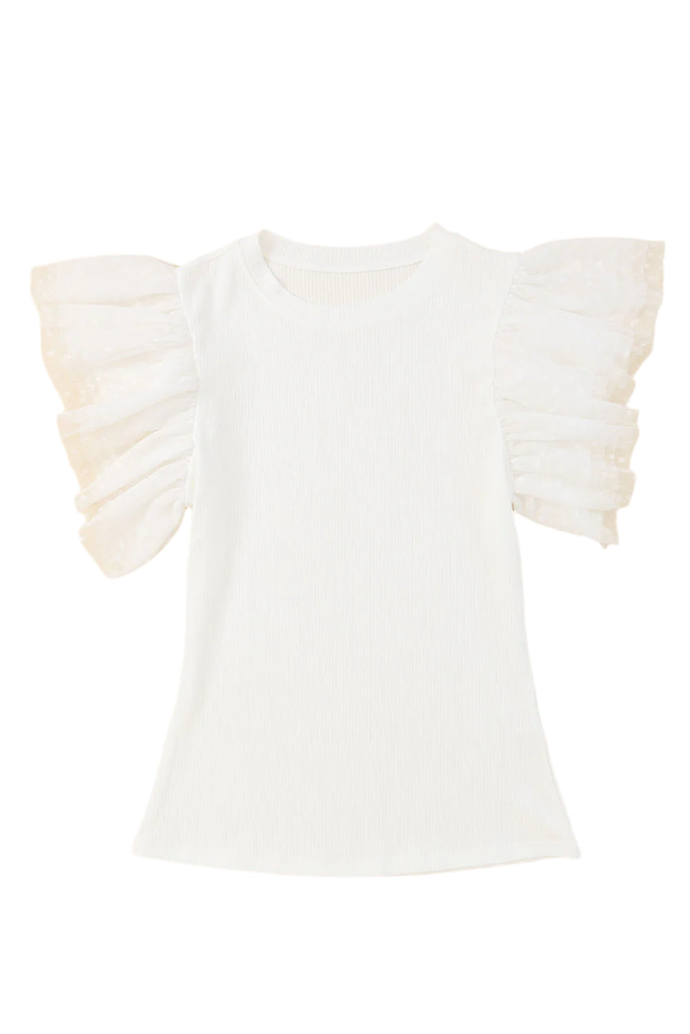 Ruffled Round Neck Cap Sleeve Blouse