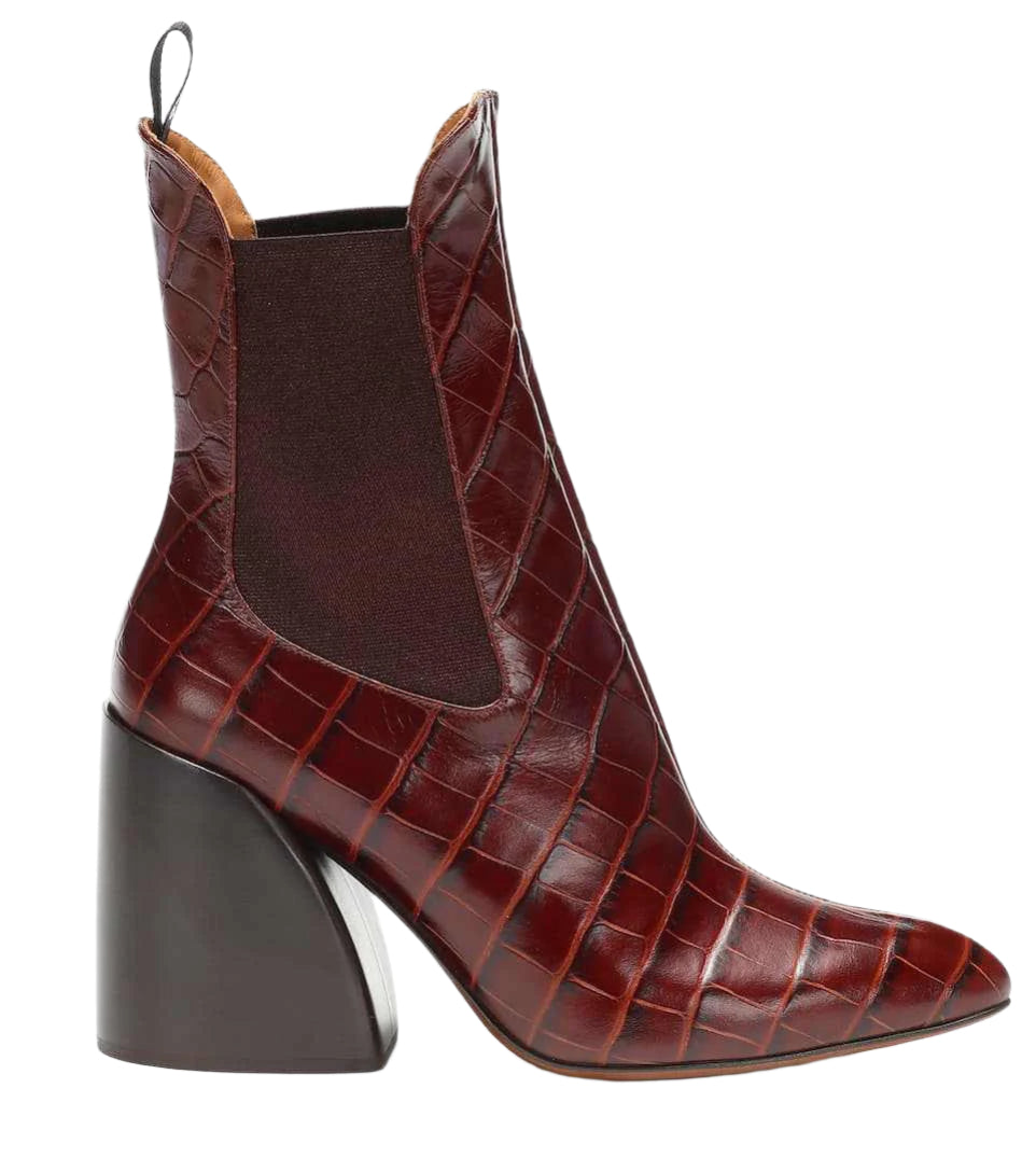 Thick Heel Cowhide Ankle Boots